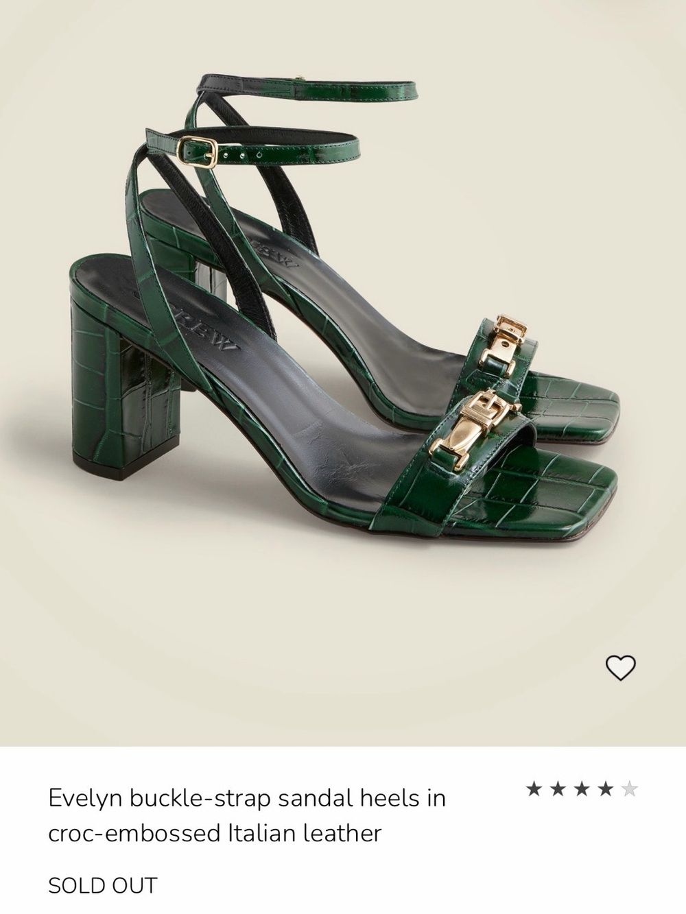 J. Crew Croc-Embossed Ankle-Strap Block Heels in Green with Gold Buckles
